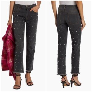 New Isabel Marant Etoile Dulano Embellished Straight Leg Jeans Bead Stud Sz 40
